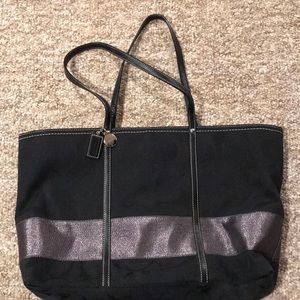 Coach black and metallic silver large shoulder bag